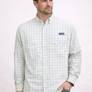 Columbia PFG Mens Super Tamiami Angler Shirt Blue Plaid Vented Fishing Size XXL